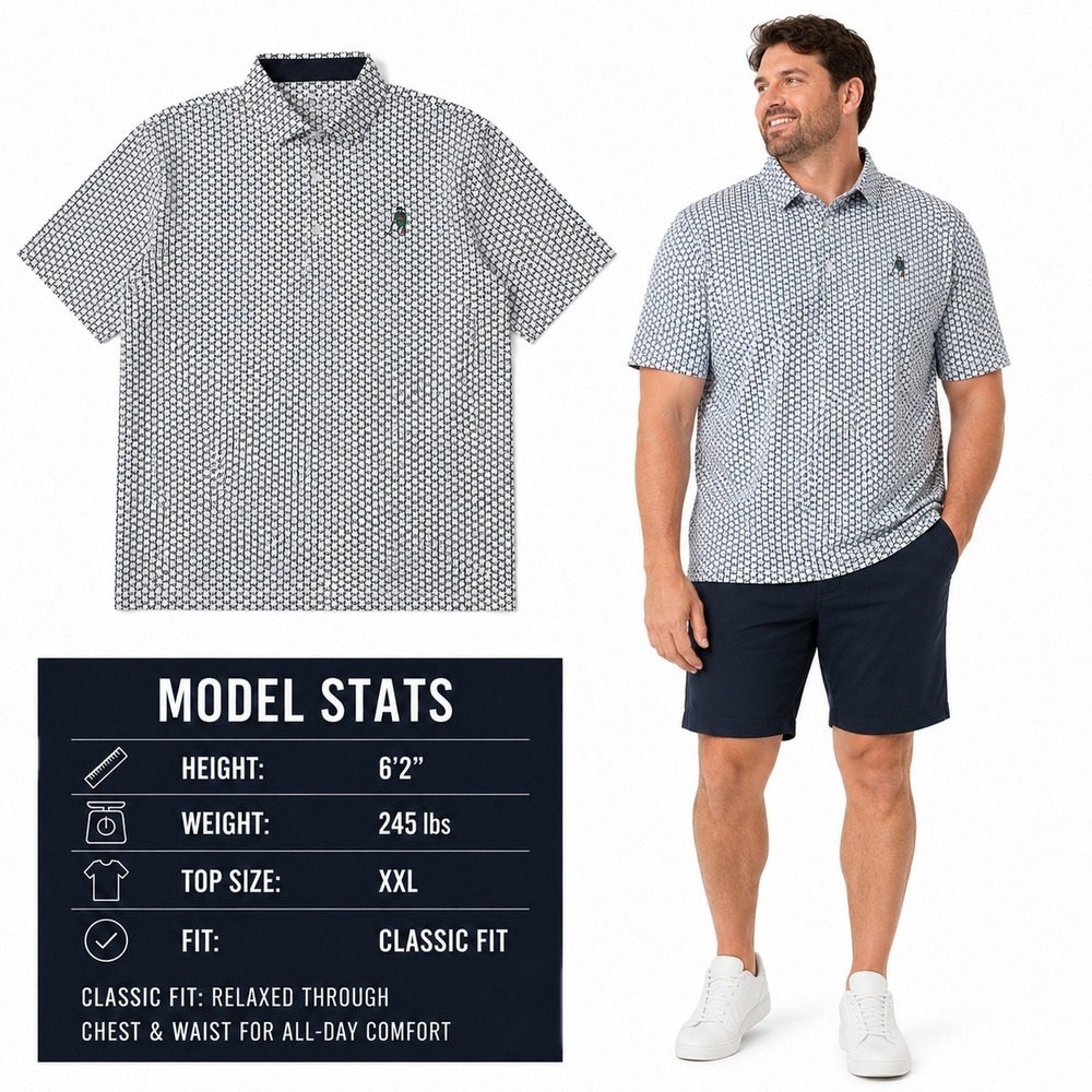 Puma Golf MATTR Polo Shirt Mens XXL White Navy Floral Geometric Classic Fit